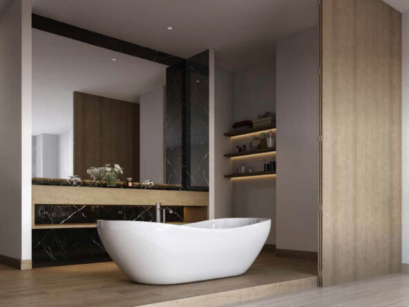 white Bath tub placed at hayyan villas by alef