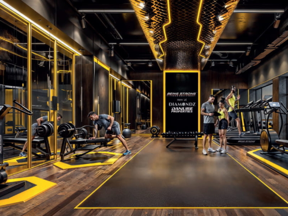 State-of-the-art gym at Diamondz by Danube, featuring modern fitness equipment, stylish interiors, and ample space for a dynamic workout experience.